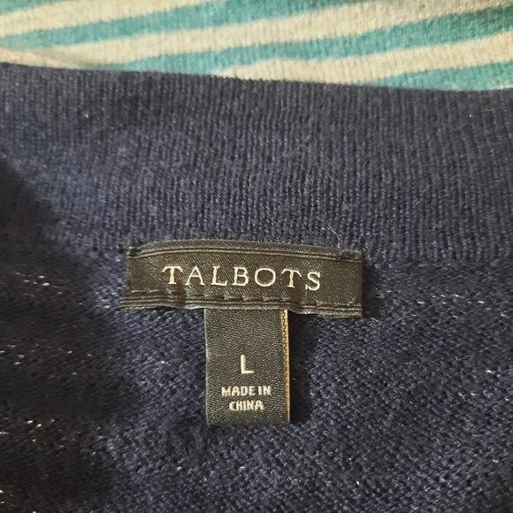 Talbots Womens Blue Metalic Stripe Long Sleeve Open Front Cardigan Size Large - Picture 3 of 5